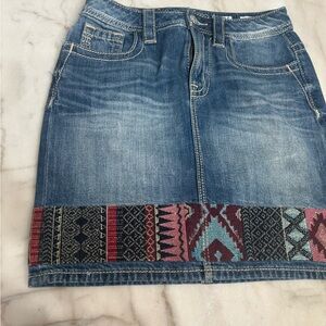 Denim Skirt with Multicolor Pattern